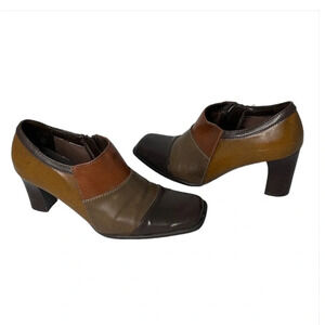 Y2K Brown Patchwork Booties Faux Leather Square Toe Size 7.5 *As Is*